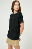 GJ3252 BLACK Girls Side Ribbon Tie T Shirt Front