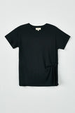GJ3252 BLACK Girls Side Ribbon Tie T Shirt Front Flat