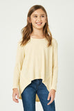 GJ3271 Yellow Girls High-Low Burnout Knit Top Front