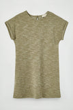 GJ3311 Olive Girls Roll Sleeve Pocketed Slub Knit Mini Dress Flat Front