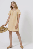 GJ3465 YELLOW Girls Textured Ribbed Stripe Off Shoulder Knit Dress Gif