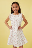 GK1038 OFF WHITE Girls Ditsy Floral Square Lace Bib Dress Front
