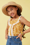 GK1052 Mustard Girls Lace Detailed Ditsy Print Buttoned Tank Front