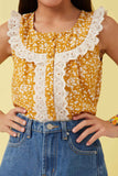 GK1052 Mustard Girls Lace Detailed Ditsy Print Buttoned Tank Detail