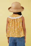 GK1052 Mustard Girls Lace Detailed Ditsy Print Buttoned Tank Back