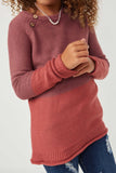 GK1114 MAUVE Girls Roll Up Detail Contrast Knit Pullover Sweater Detail