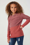 GK1114 MAUVE Girls Roll Up Detail Contrast Knit Pullover Sweater Side