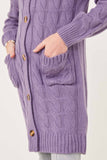 GK1120 Lavender Girls Cable Detail V Neck Buttoned Longline Sweater Cardigan Detail