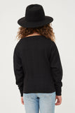 GK1215 Black Girls Textured Zipper Detail Long Sleeve Knit Top Back