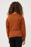 GK1215 Brown Girls Textured Zipper Detail Long Sleeve Knit Top Back