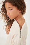 GK1215 Cream Girls Textured Zipper Detail Long Sleeve Knit Top Detail