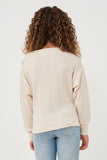 GK1215 Cream Girls Textured Zipper Detail Long Sleeve Knit Top Back
