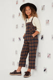 Button Detail Brushed Plaid Overalls