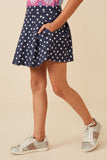 GK1407 Navy Girls Polka Dot Knit Flare Skirt Side