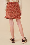 GK1428 Rust Girls Ditsy Floral Ruffled Corduroy Skirt Back
