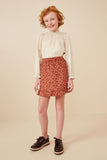 GK1428 Rust Girls Ditsy Floral Ruffled Corduroy Skirt Full Body