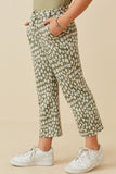 GK1463 Olive Girls French Terry Daisy Print Wide Leg Knit Pants Side