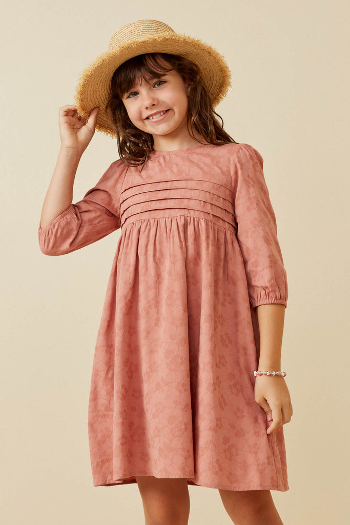 GK1541 Rose Girls Pleated Detail Embroidered Dress Front