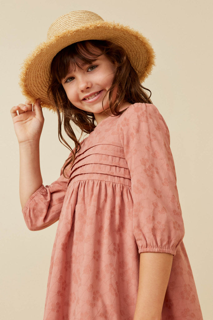 GK1541 Rose Girls Pleated Detail Embroidered Dress Side