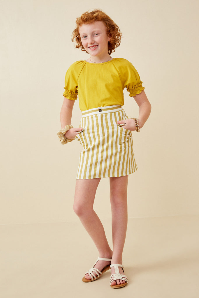 GK1549 Mustard Girls Striped Cargo Pocket Skirt Full Body
