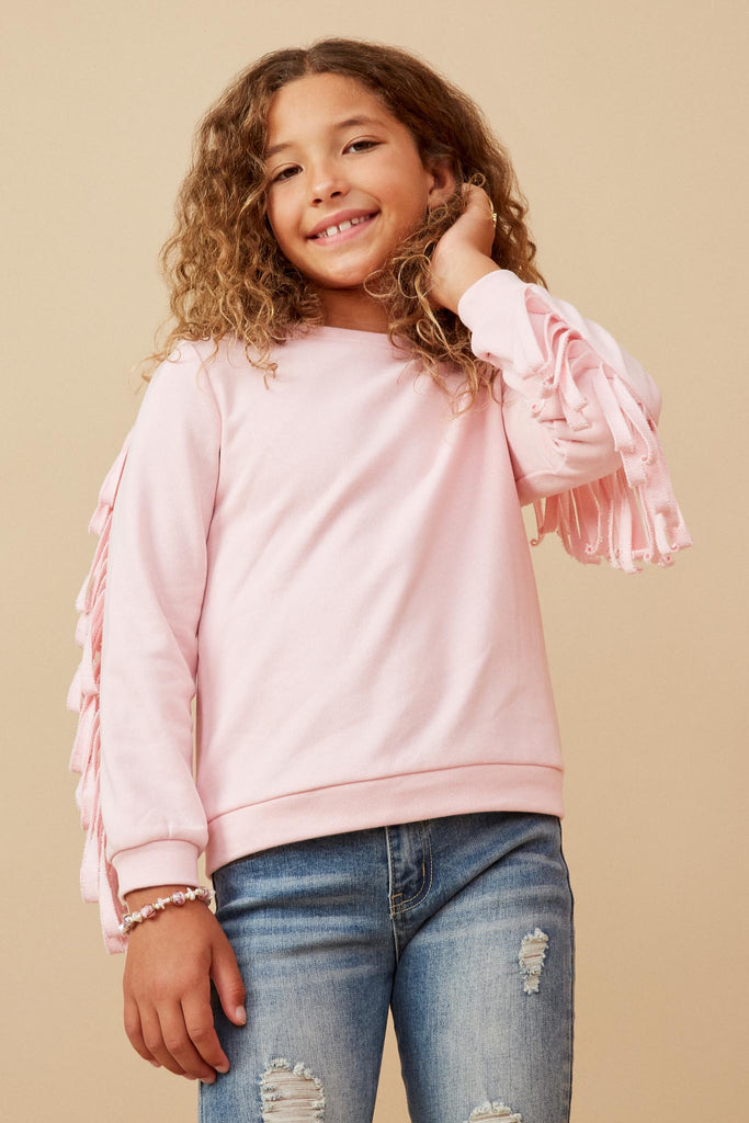 Girls French Terry Self Fringed Sweatshirt Front