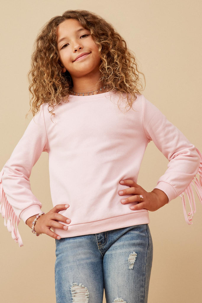 Girls French Terry Self Fringed Sweatshirt Front 2