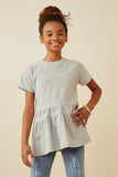 GK1647 HEATHER GREY Girls Soft French Terry Banded Peplum Top Front