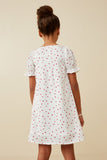 GK1689 Off White Girls Ditsy Hearts Square Neck Puff Sleeve Dress Back