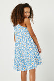 GN4070 BLUE Girls Smocked Bodice Daisy Print Tiered Dress Back