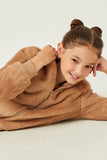 GN4234 BROWN Girls Soft Fleece Hooded Zip Up Jacket Pose