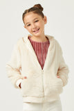 GN4234 CREAM Girls Soft Fleece Hooded Zip Up Jacket Front
