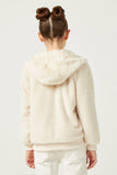 GN4234 CREAM Girls Soft Fleece Hooded Zip Up Jacket Back