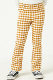GN4257 MUSTARD Girls Button Closure Stretch Checkered Pants Front