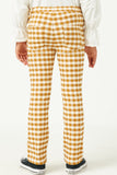 GN4257 MUSTARD Girls Button Closure Stretch Checkered Pants Back