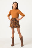 GN4279 LEOPARD Girls Brushed Corduroy Patch Pocket Leopard Skirt Full Body