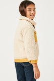 GN4284 CREAM Girls Contrast Corduroy Trimmed Button Up Sherpa Jacket Back