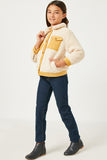 GN4284 CREAM Girls Contrast Corduroy Trimmed Button Up Sherpa Jacket Side