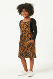GN4295 LEOPARD Girls Brushed Corduroy Leopard Overall Dress Full Body