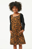 GN4295 LEOPARD Girls Brushed Corduroy Leopard Overall Dress Front