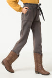 GN4300 NAVY Girls Paperbag Belted Waist Vintage Overdye Pants Side