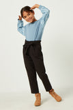 GN4328 BLACK Girls Pleated Paperbag Waist Pant with Belt Full Body
