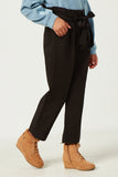 GN4328 BLACK Girls Pleated Paperbag Waist Pant with Belt Side