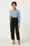 GN4328 BLACK Girls Pleated Paperbag Waist Pant with Belt Front