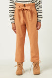 GN4328 CAMEL Girls Pleated Paperbag Waist Pant with Belt Front
