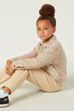 GN4345 OATMEAL Girls Marled Rib Button Up Knit Jacket Pose
