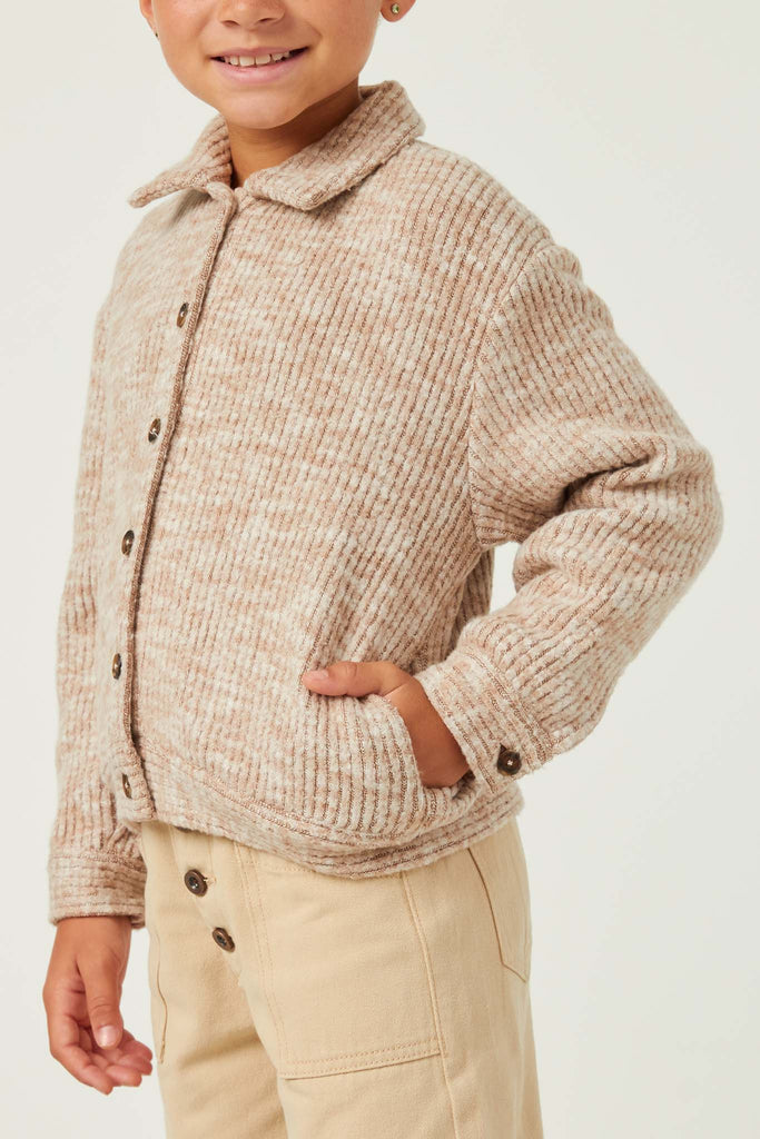 GN4345 OATMEAL Girls Marled Rib Button Up Knit Jacket Side