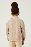 GN4345 OATMEAL Girls Marled Rib Button Up Knit Jacket Back