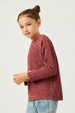 GN4446 MAUVE Girls Textured Waffle Chenille Long Sleeve Top Side
