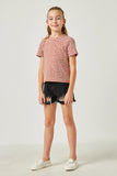 GN4507 RED Girls Textured Floral Striped T Shirt Full Body