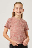 GN4507 RED Girls Textured Floral Striped T Shirt Front